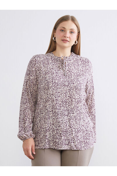 LC Waikiki Cey Yeni Sezon Bağlamalı Yaka Desenli Bluz