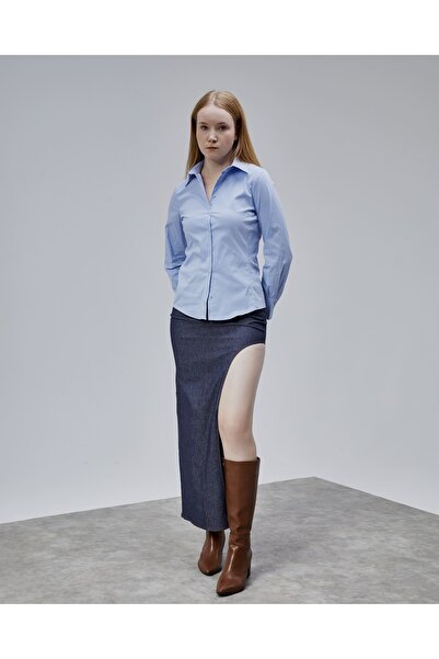 ravco Mavi Slim Fit Basic Uzun Kollu Gömlek