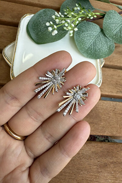 AURA ATELIER Çelik Çift Renk Ortası Baget Taşlı Küpe