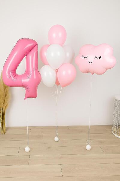 TATLI GÜNLER PEMBE 4 YAS DOGUM GUNU BALON SETI BULUT