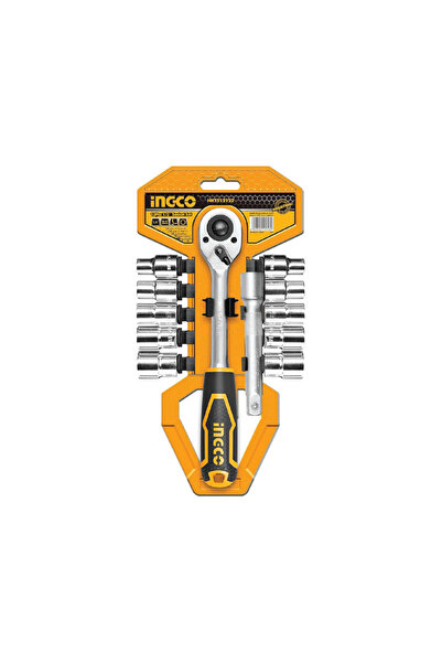 Ingco طقم مقابس 12 قطعة 1/2 بوصة HKTS12122 - طقم مقابس متين من 12 قطعة، مطلي بالكروم عالي الجودة