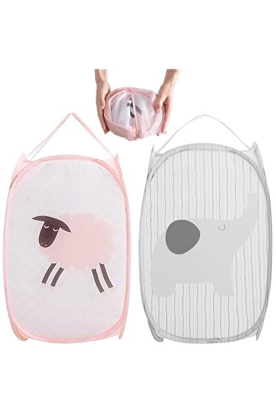 Generic BIGTHREE® 2 Pieces Folding Mesh Laundry Basket, Portable Bathroom Dirty Laundry Basket, large capac