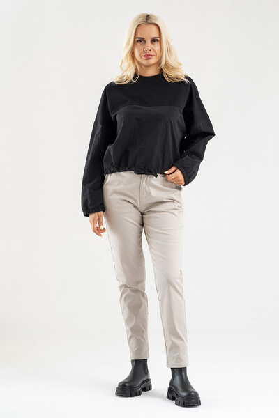 Bold & Young Bold Young Women's Black Cotton Lycra Sweatshirt – Polyamide Fabric Detailed Drawstring