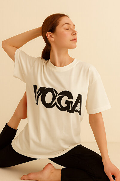 ocke White Oversize Yoga Printed T-Shirt Unisex
