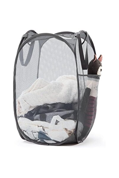 Generic Collapsible Mesh Pop Up Laundry Hamper with Sturdy Handles and Side Pocket - Portable Foldable Cloth
