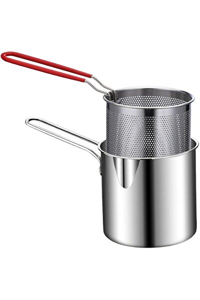 Generic مقلاة عميقة DAUZ، مقلاة عميقة مقاومة للصدأ وسهلة التنظيف بمقبض طويل من الفولاذ المقاوم للصدأ مع مصفاة