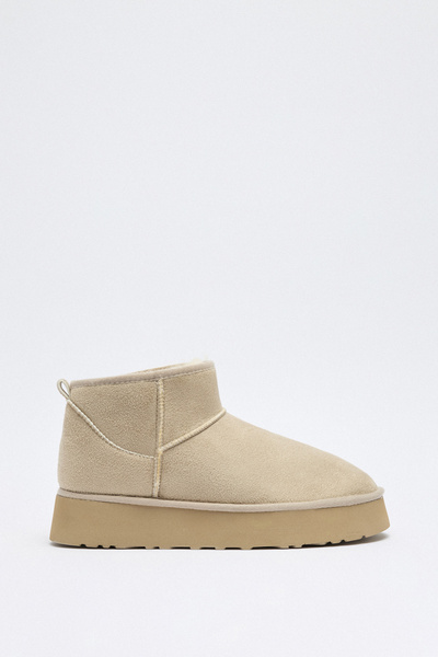 LUTVELIZADE Bot 2519 - İçi Kürklü Kalın Tabanlı Bej Süet Kadın Bot