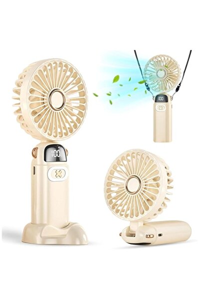 Generic مروحة أزوني المحمولة، مروحة يدوية مع شاشة LED، تصميم 3 في 1 محمولة باليد/للرقبة/للمكتب، قابلة لإعادة الشحن