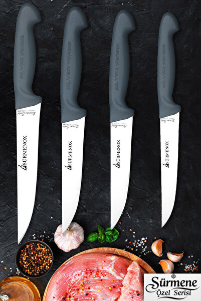 SÜRMENOX Sürmene Gri Serisi Mutfak Bıçak Seti Et Ekmek Sebze Meyve Bıçağı 4 L...