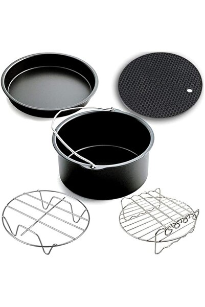 Generic مجموعة ملحقات مقلاة الهواء من نيغانميلوز، 7 بوصات، 5 قطع، صينية بيتزا، حامل معدني، أداة طبخ