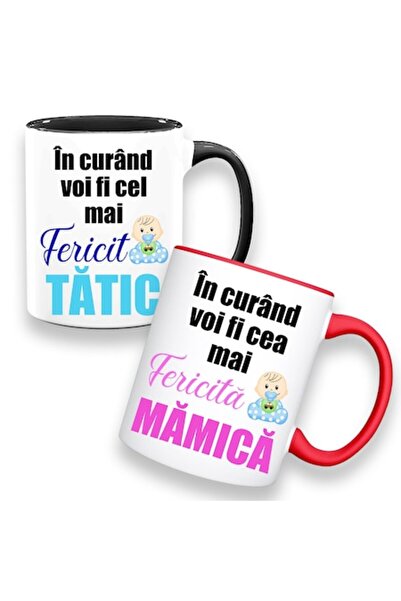 OEM Set 2 căni personalizate cu mesajul: „În curând voi fi cea mai fericită m...