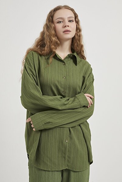 Arma Life Women's Textured Shirt Elastic Pants Khaki Set