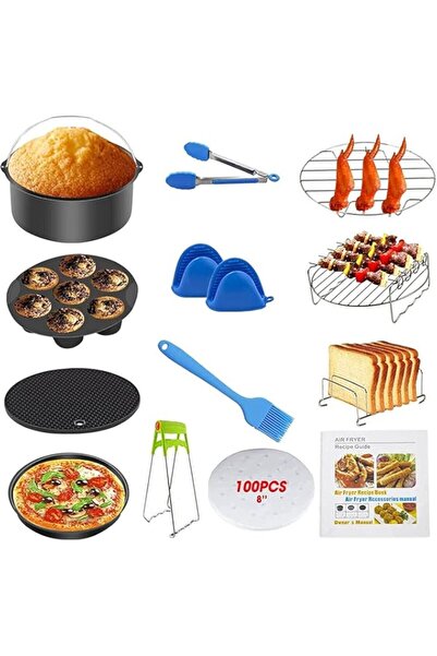 Generic AMERTEER 8-Inch Air Fryer Accessories Set of 13, Includes Cake & Pizza Pan, Rack, Skewer, Paper Line