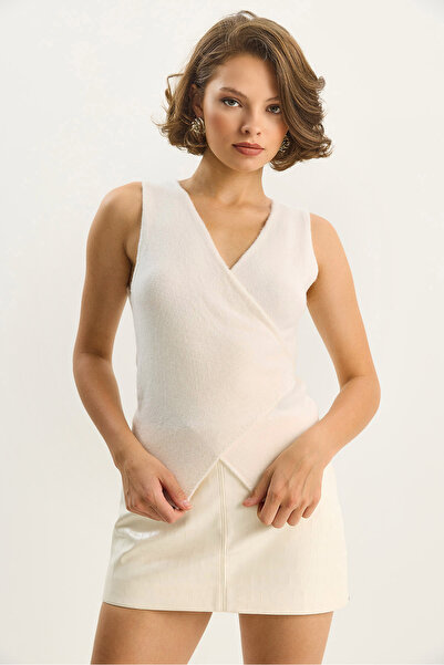 Bianco Lucci Жіночий трикотажний жилет з круазевим коміром і зав'язкою на талії TY251021 60283594