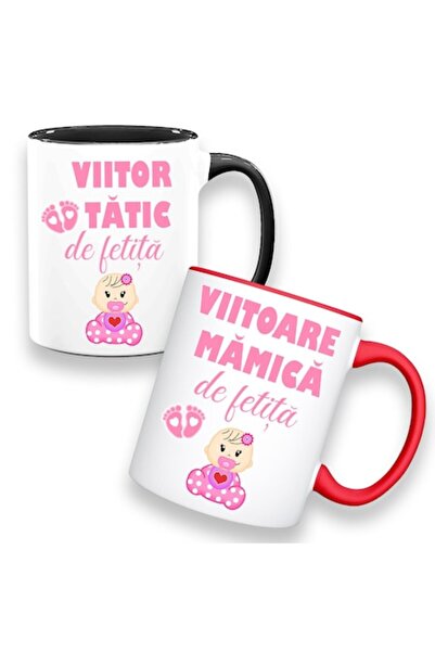 OEM Set 2 căni personalizate cu mesajul: „Viitor tată al unei fetițe”, Betapr...