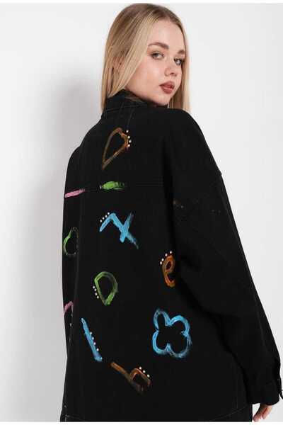 adel deniz collection Women's Ethnic Printed Black Color Denim Jacket Makes a...