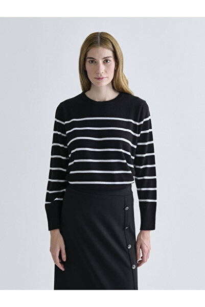 LC Waikiki Черен велосипеден пуловер с ленти на врата за жени