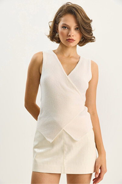 Bianco Lucci Women's Double Breasted Collar Waist Tie Knit Vest Ty251021 60283594