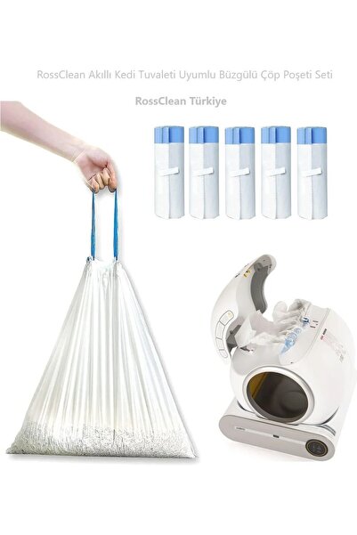 RossClean Akıllı Kedi Tuvaleti Büzgülü Çöp Poşeti 5li Set