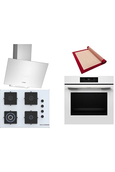Bosch Beyaz 3 lü Ankastre Set ( HJG852YW0T - POH7C2P30O - DWK64PJ20T ) 3D Fry - Pişirme Matı ile