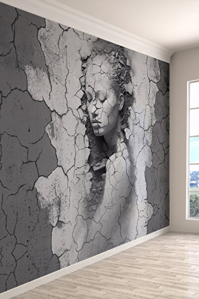 dreamwall Toprağın Sessizliği Çatlaklardan Doğan Heykel Yüz Gri Antrasit Tek ...