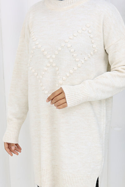 benguen Πλεκτό πουλόβερ με πομπόν S3023 Χρώμα πέτρας