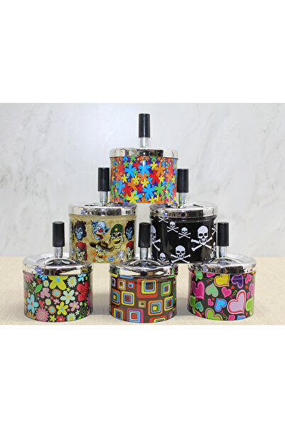 URZ GRUP Metal Colored Push-Type Ashtray Round