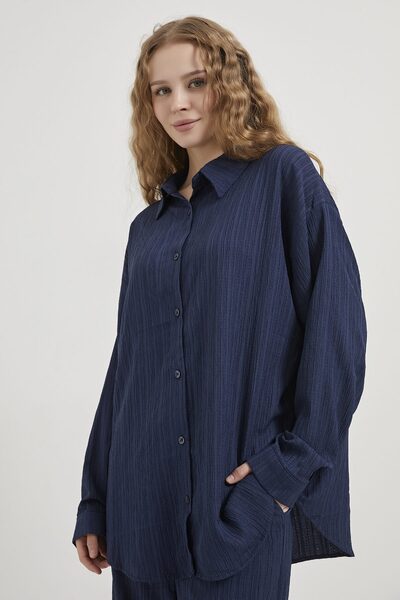 Arma Life Women's Textured Shirt Elasticated Pants Two-Piece Set