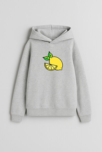 MODA Yellow Lemon cu imprimeu Hanorac gri pentru băieți și fete cu glugă Swea...