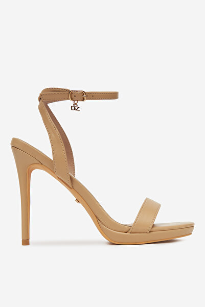 DeeZee Γυναικεία ψηλοτάκουνα πέδιλα με χαμηλό τακούνι, μπεζ στιλέτο 39