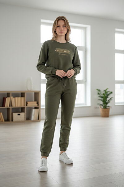 ERSUNO Unisex İçi Polarlı Los Angeles Baskılı Oversize Eşofman Takımı – Sweat...