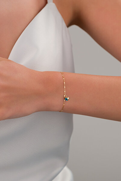 Zeynepli gold & jewelry 14 AYAR ALTIN PARILTI MAVİ GÖZLÜ BİLEKLİK