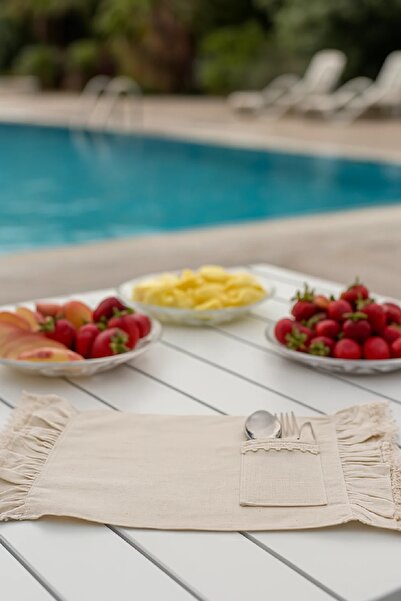 Trouvaille Kaşıklı Dantelli Çift Fırfırlı Kumaş Amerikan Servis - Krem Rengi ...