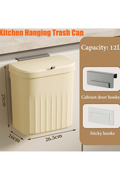 Cuken Kitchen Hanging Trash Can with Lid, 3.2 Gallon Waste Bin for Bedroom, Bathroom, Office(Yellow)