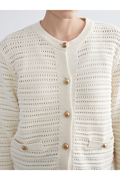 LC Waikiki Crew Neck Openwork Women's Knitwear Cardigan