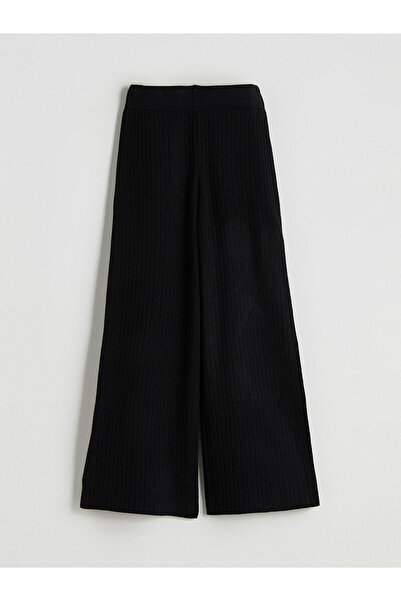 LC Waikiki Black Elastic Waist Wide Leg Women's Knitwear Trousers