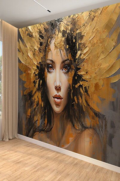 dreamwall Altın Melek Figürlü Modern Sanat Tekstil Duvar Kağıdı