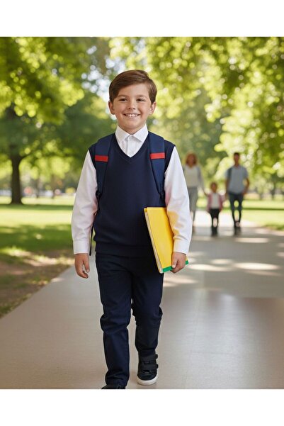 Markasız ucuz Çocuk V Yaka Basic Düz 2 İplik Okul Süveter