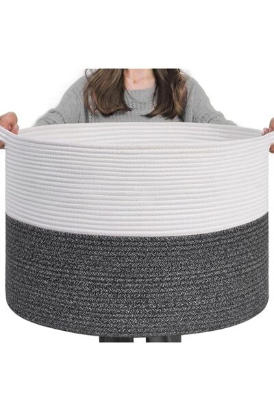 Generic سلة كاميتي المنسوجة من الحبال بمقبض، مقاس كبير جدًا، قطن (21.7 بوصة × 21.7 بوصة × 13.8 بوصة) سلة غسيل للأطفال