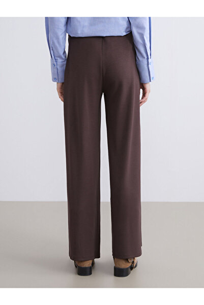 LC Waikiki Καφέ ελαστικό στη μέση φαρδύ πόδι γυναικείο παντελόνι