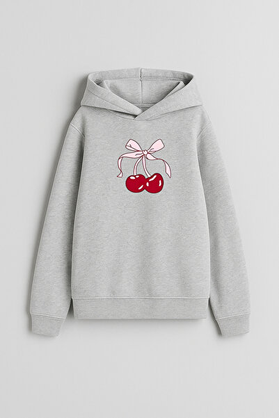 MODA Сива суитшърт с качулка и принт с череши за момчета и момичета