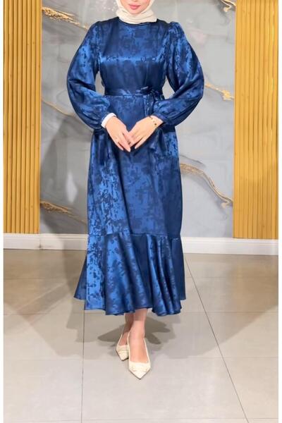 afran collection SATEN ELBİSE BELDEN KUŞAKLI ALTTAN VOLANLI