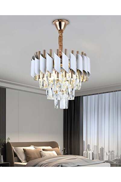 RFAN Candelabru, Model S9001/300, Textură de Cristal, Metal, 3 X E27, Alb/Auriu