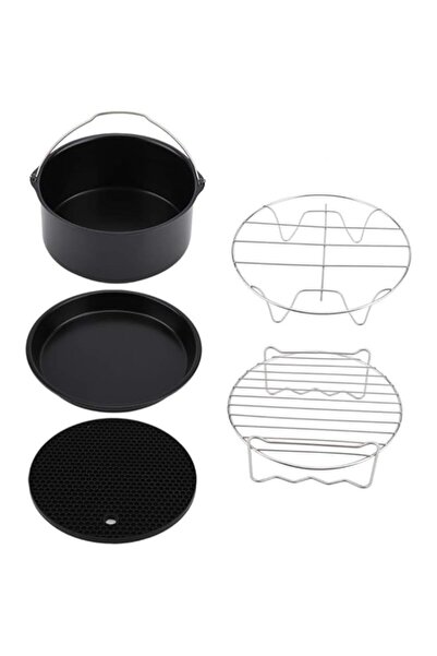Generic مجموعة ملحقات مقلاة الهواء نيكو سي وندر 7 بوصة، 5 قطع، صينية بيتزا، حامل معدني وبرميل كيك للطهي