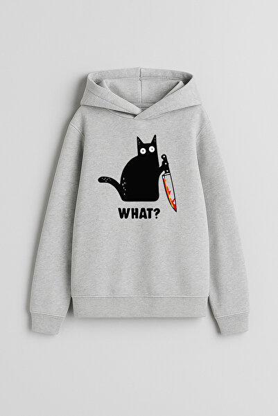 MODA Сива суитшърт с качулка и котешки принт за момчета и момичета