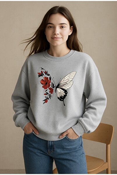 FUFLUNS سترة رياضية كبيرة الحجم مطبوعة بتصميم الفراشة الحمراء للجنسين (نساء/ر...