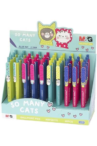 M&G Online Pix retractabil, So many cats, albastru, 0.7mm, 40 buc/display M&G