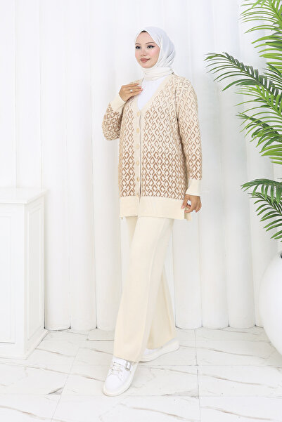 benguen Σετ Πλεκτό Ζακέτα με σχέδιο S1044 Χρώμα Πέτρα