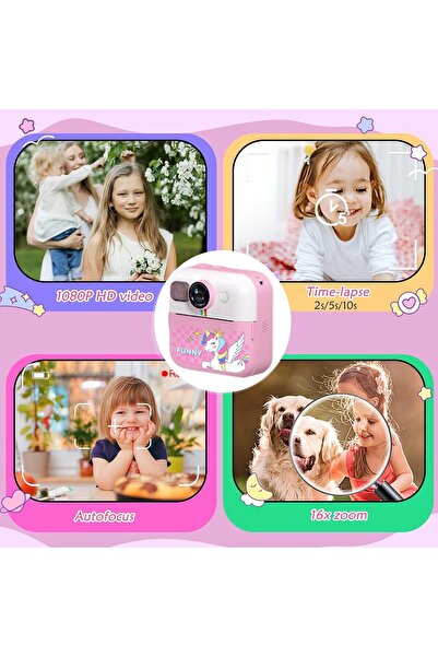 Generic كاميرا طباعة فورية للأطفال بدقة 1080 بكسل عالية الوضوح مع بطاقة SD سعة 32 جيجابايت، هدية لعبة محمولة