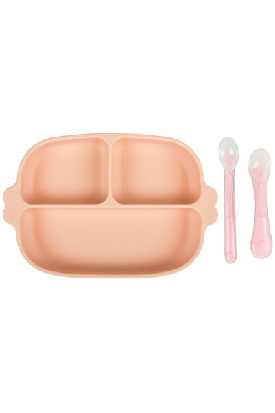 KidsCare Baby Feeding Set, 1 Divided Suction Plate Pink